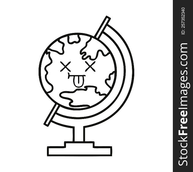 line drawing cartoon globe of the world