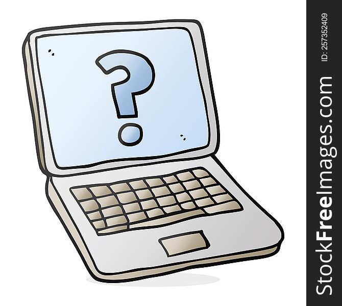 cartoon laptop computer with question mark