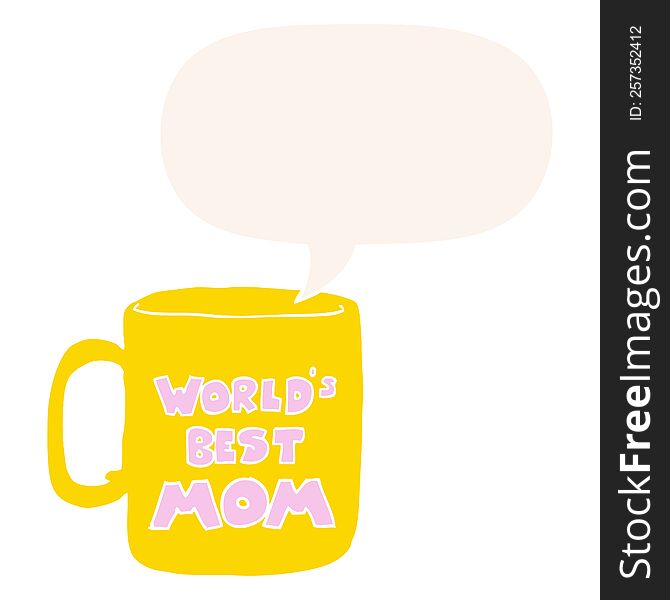 worlds best mom mug and speech bubble in retro style