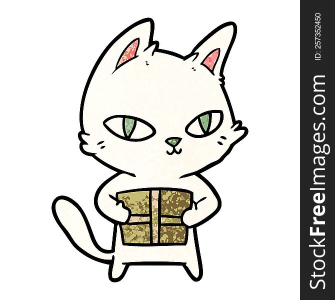 cartoon cat holding parcel. cartoon cat holding parcel