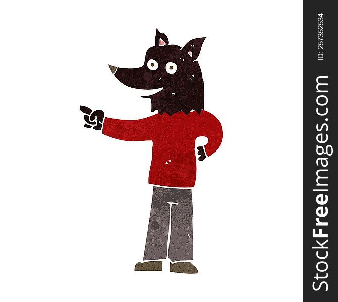 cartoon wolf man pointing