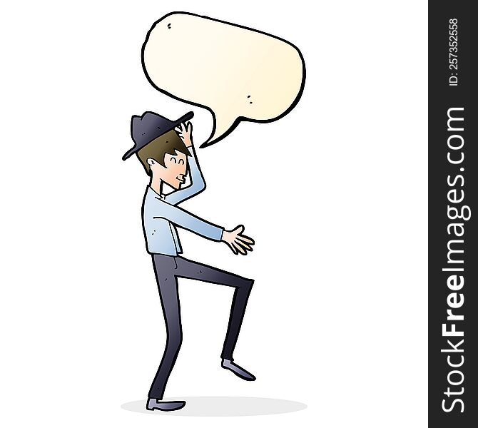 cartoon fashionable man with speech bubble