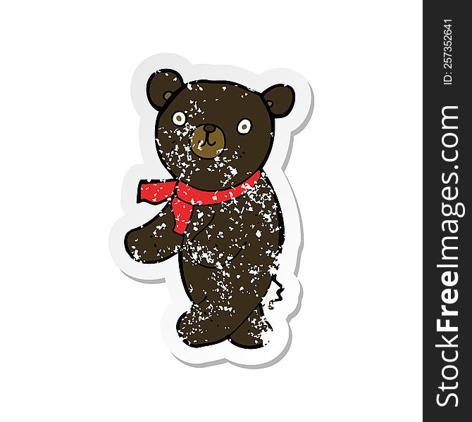 Retro Distressed Sticker Of A Cute Cartoon Black Teddy Bear