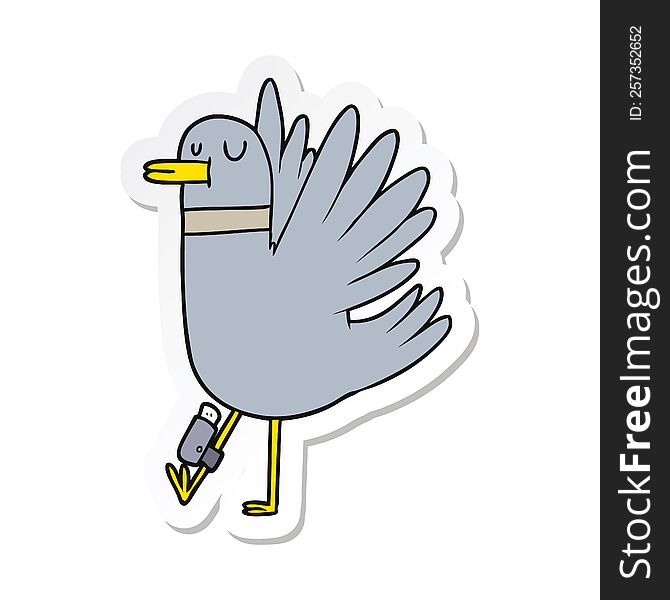 sticker of a cartoon flapping wood pigeon