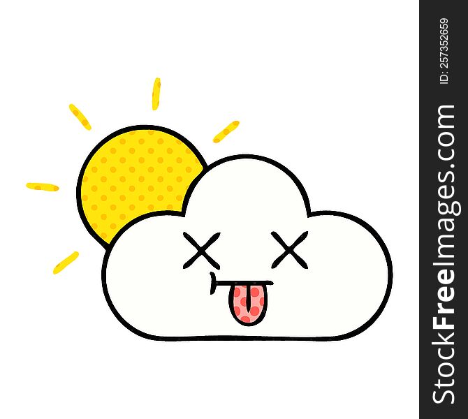 comic book style cartoon of a sunshine and cloud