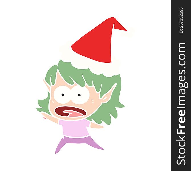 Flat Color Illustration Of A Shocked Elf Girl Wearing Santa Hat