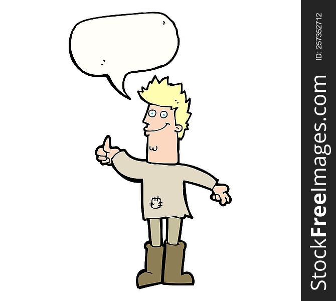 Cartoon Positive Thinking Man In Rags With Speech Bubble