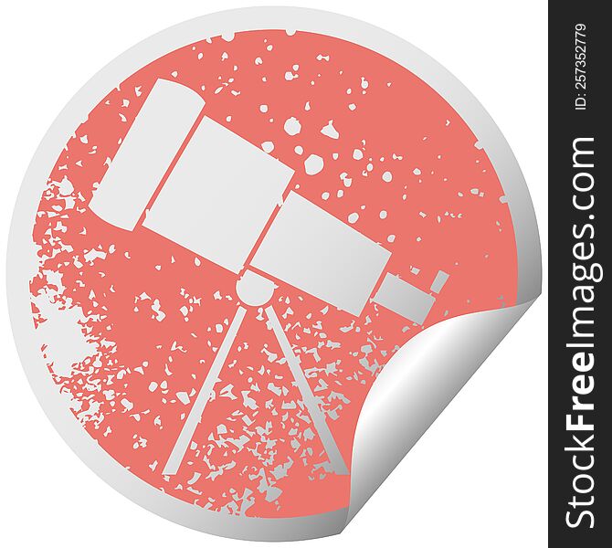 distressed circular peeling sticker symbol of a telescope