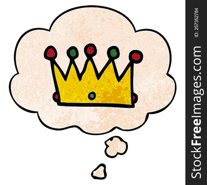 Cartoon Crown And Thought Bubble In Grunge Texture Pattern Style