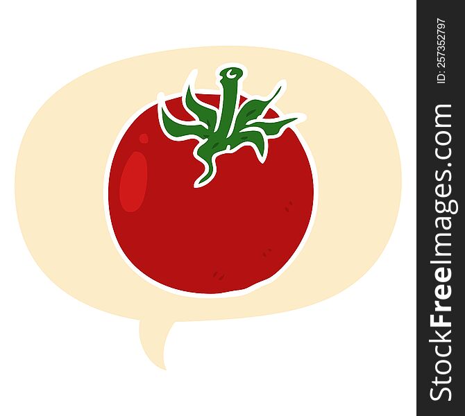 cartoon fresh tomato with speech bubble in retro style