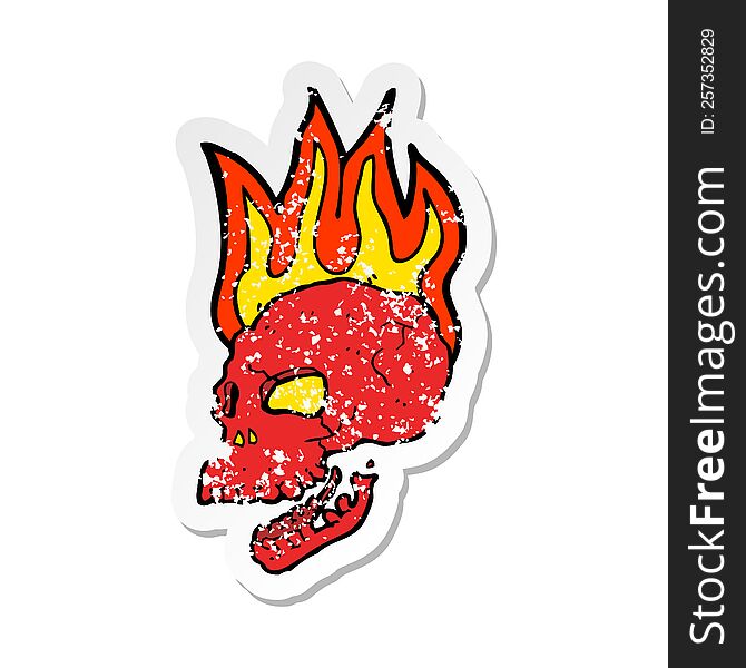Retro Distressed Sticker Of A Cartoon Flaming Skull