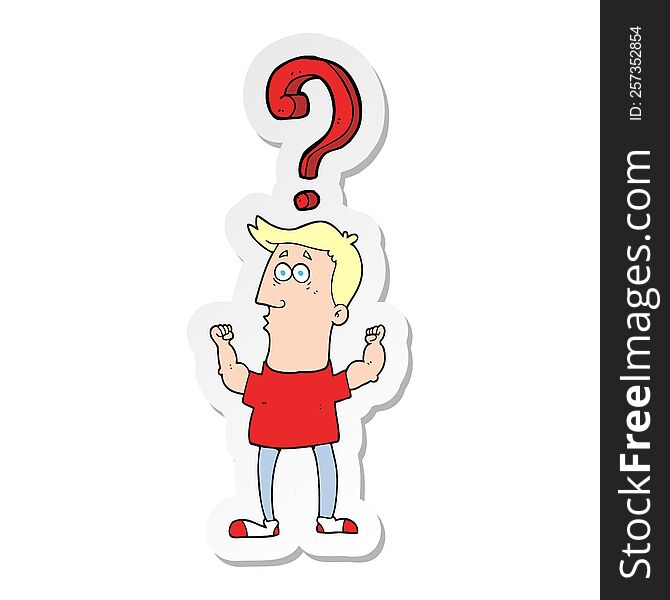 sticker of a cartoon man with question