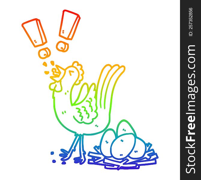 Rainbow Gradient Line Drawing Cartoon Chicken Laying Egg