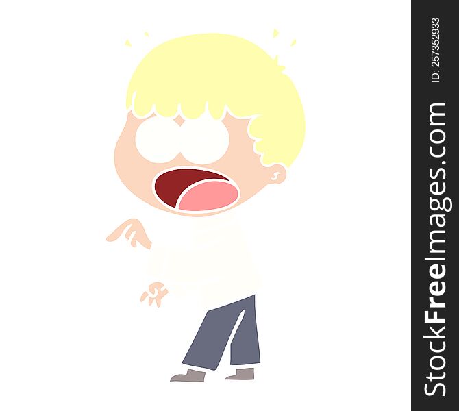 Flat Color Style Cartoon Shocked Man Pointing
