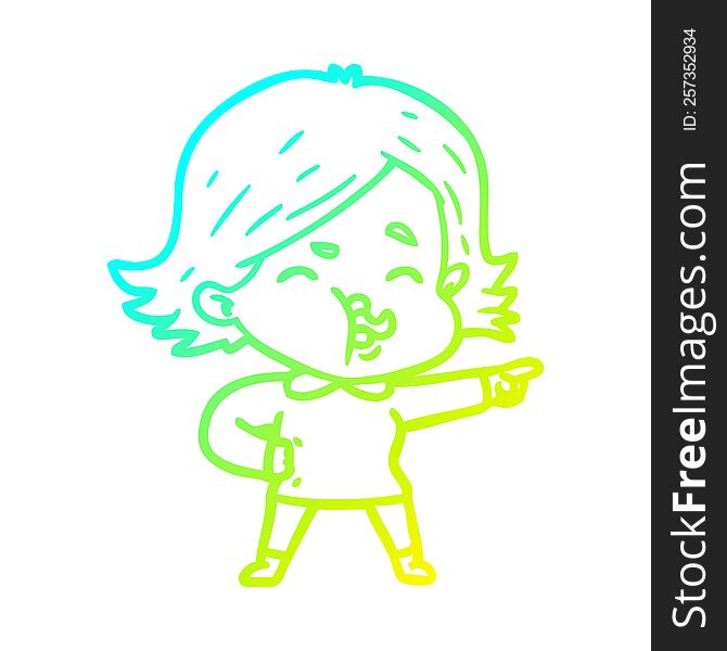 Cold Gradient Line Drawing Cartoon Girl Pulling Face