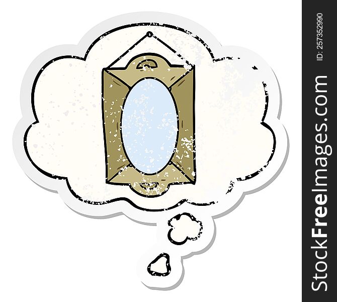 cartoon mirror with thought bubble as a distressed worn sticker