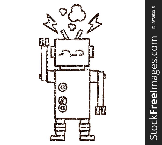 Malfunctioning Robot Charcoal Drawing