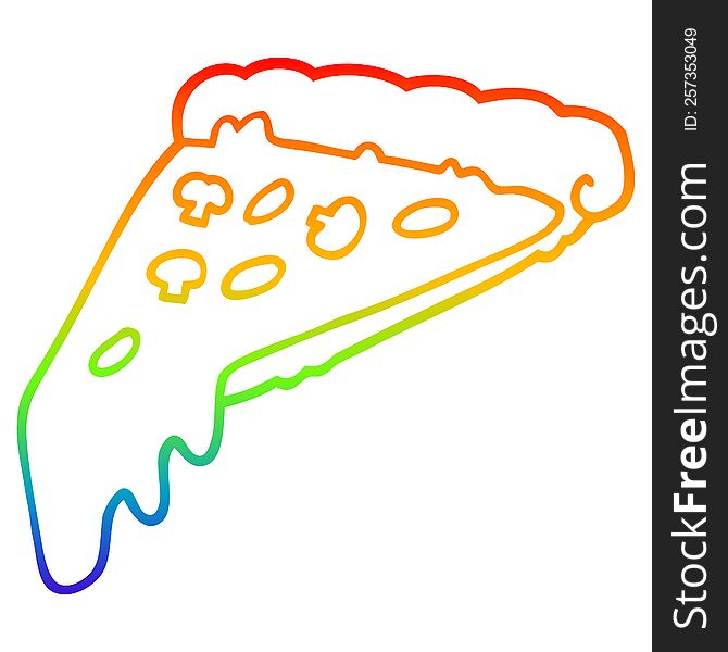 Rainbow Gradient Line Drawing Cartoon Pizza Slice