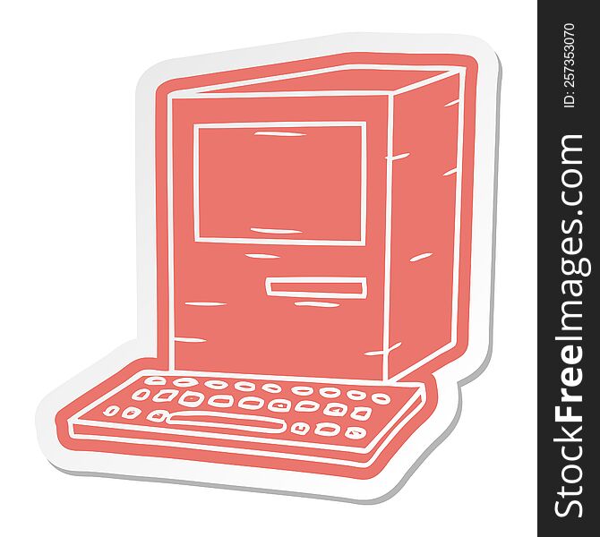 cartoon sticker of a computer and keyboard