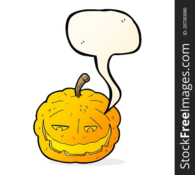 cartoon halloween pumpkin with speech bubble