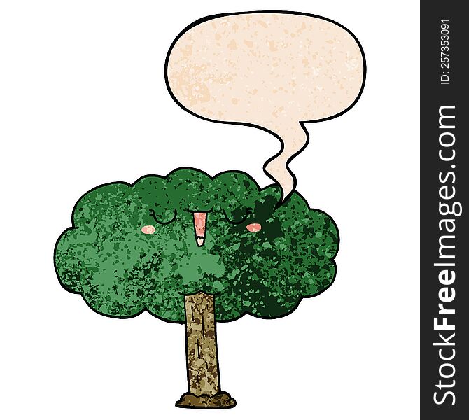 Cartoon Tree And Speech Bubble In Retro Texture Style