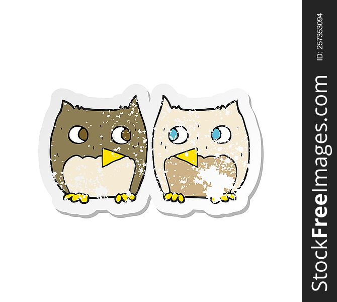 Retro Distressed Sticker Of A Cute Cartoon Owls
