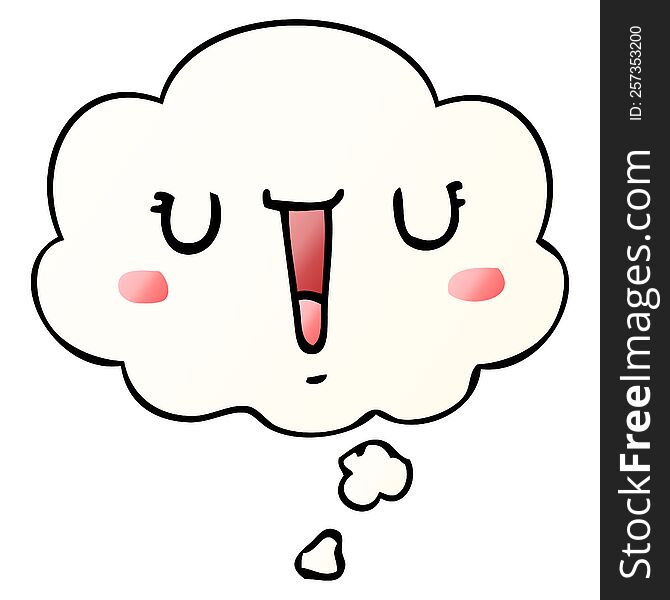 happy cartoon face with thought bubble in smooth gradient style