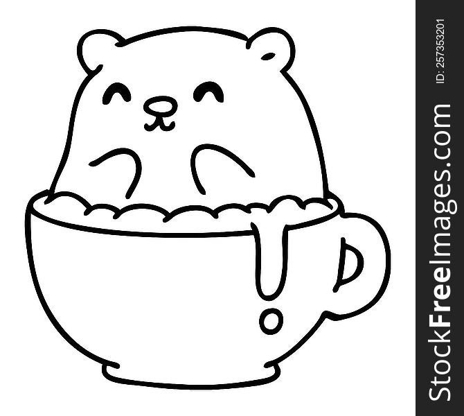 line doodle of a little bear sat in your latte unfortunately. line doodle of a little bear sat in your latte unfortunately