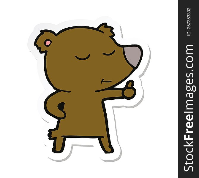 sticker of a happy cartoon bear giving thumbs up