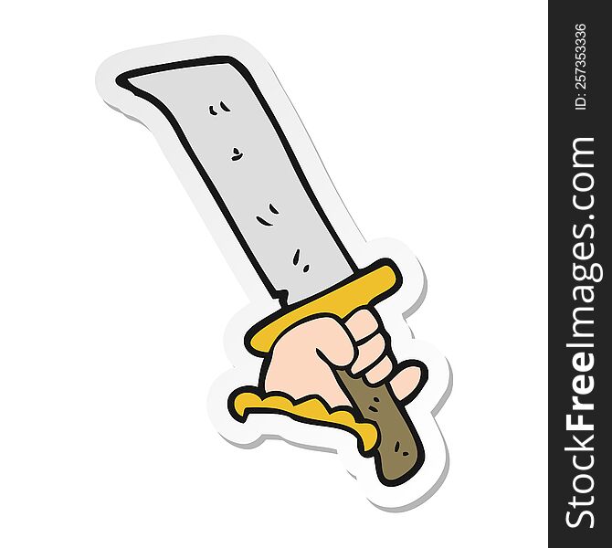 Sticker Of A Cartoon Hand With Sword