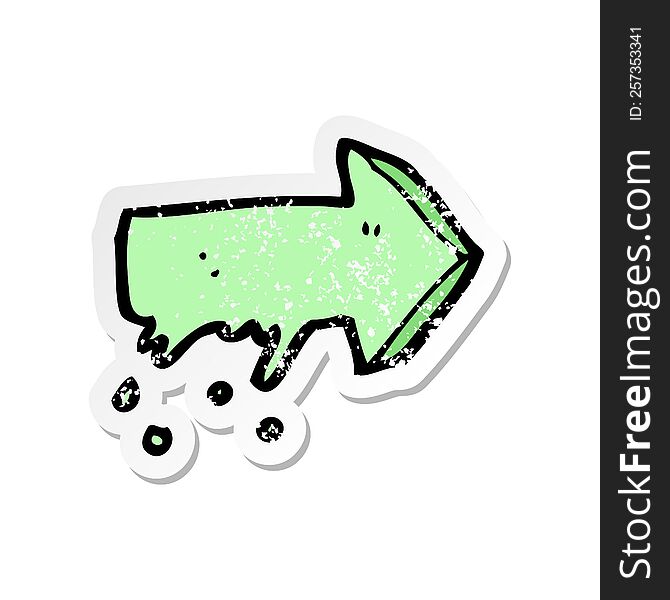 Retro Distressed Sticker Of A Cartoon Slimy Pointing Arrow Symbol