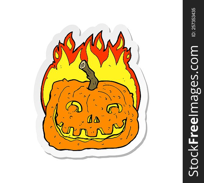 Sticker Of A Cartoon Burning Pumpkin