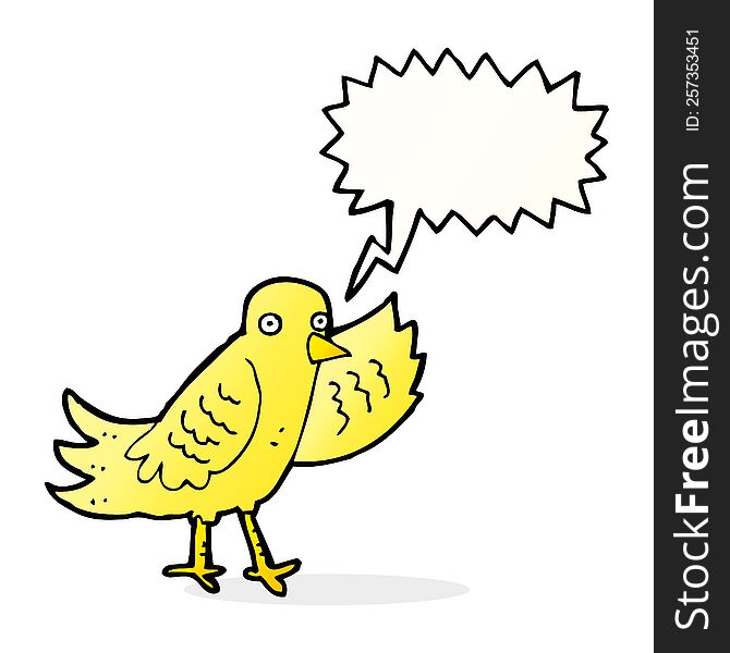 Cartoon Waving Bird With Speech Bubble