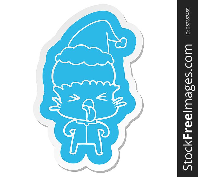 weird quirky cartoon  sticker of a alien wearing santa hat