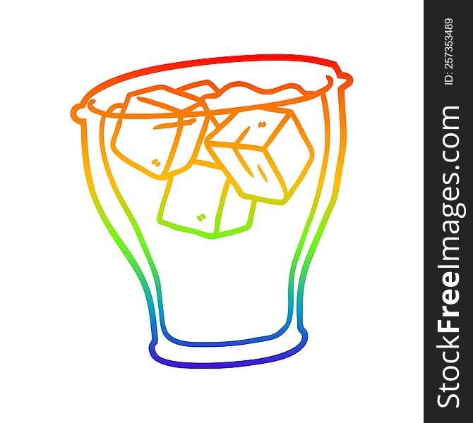 rainbow gradient line drawing of a glass of cola with ice
