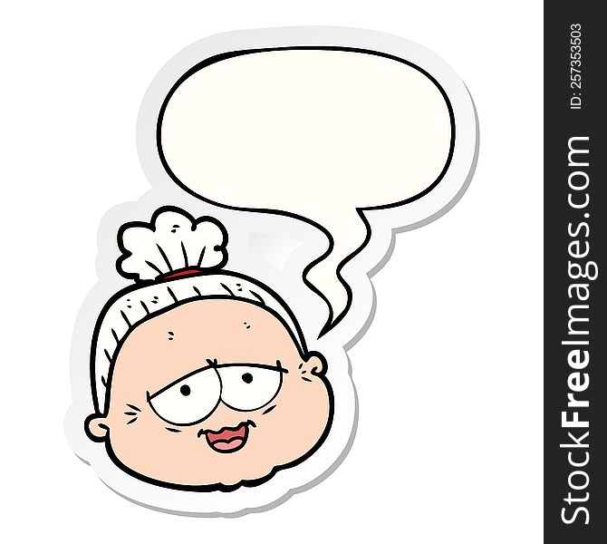 cartoon old lady with speech bubble sticker. cartoon old lady with speech bubble sticker