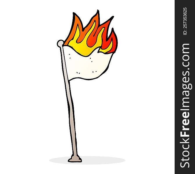 cartoon burning flag on pole