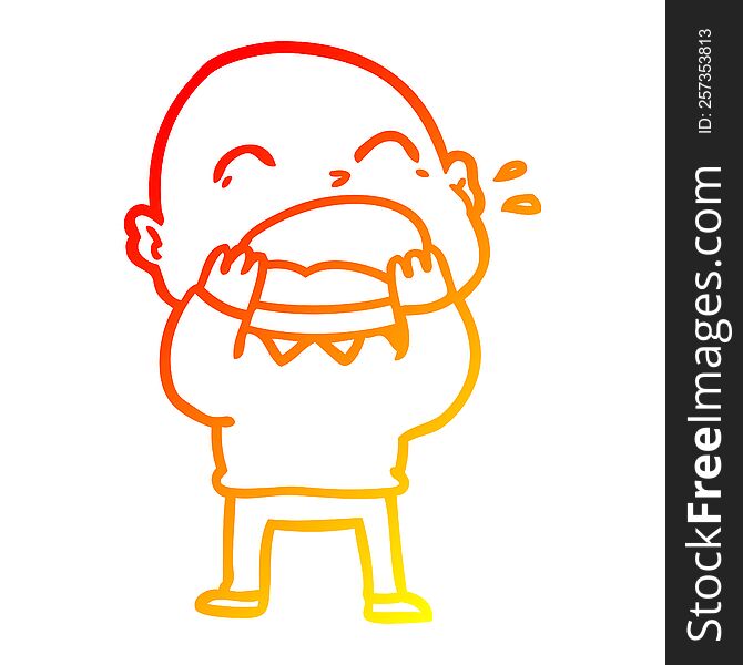 Warm Gradient Line Drawing Cartoon Shouting Bald Man