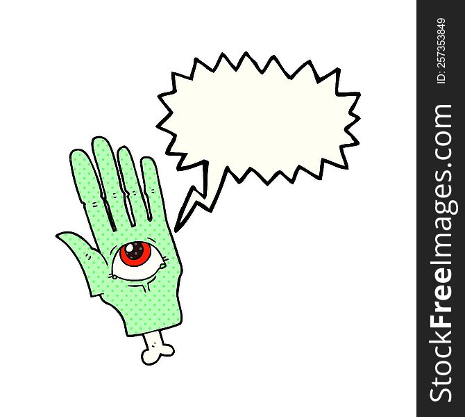 Comic Book Speech Bubble Cartoon Spooky Eye Hand