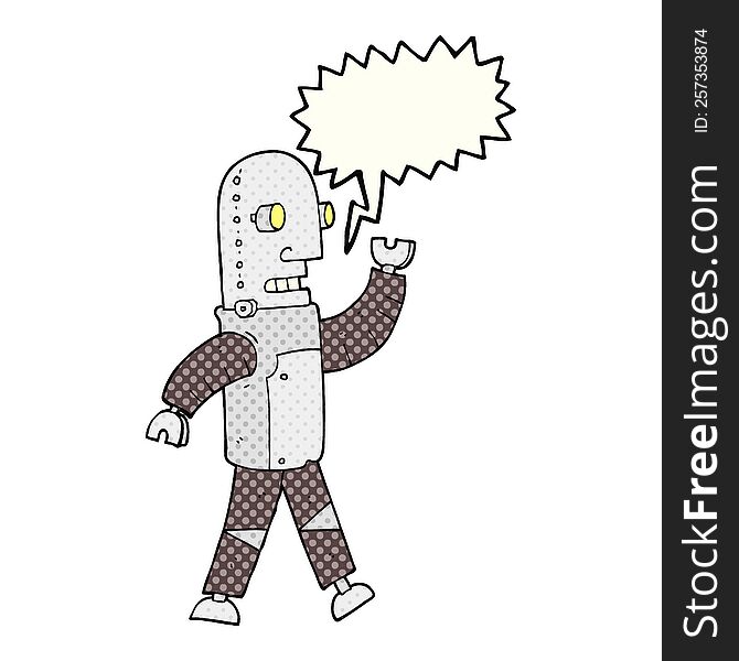 freehand drawn comic book speech bubble cartoon robot