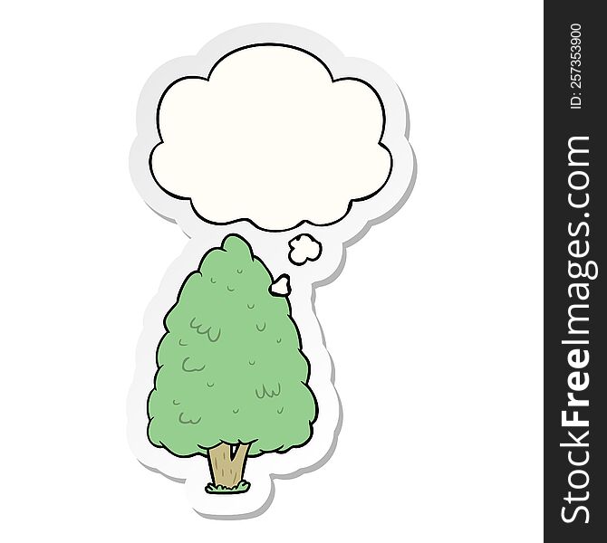Cartoon Tall Tree And Thought Bubble As A Printed Sticker
