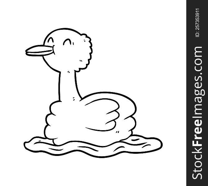 line drawing of a swimming duck. line drawing of a swimming duck