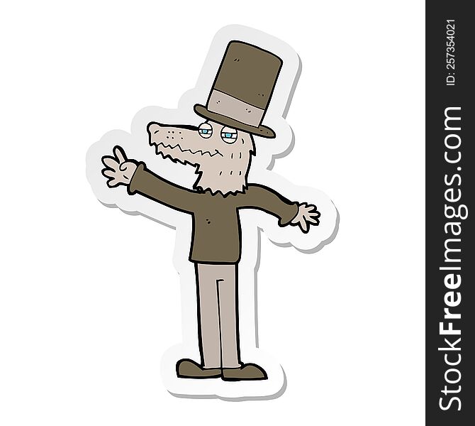 Sticker Of A Cartoon Werewolf Wearing Hat