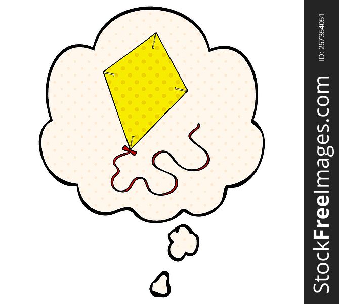 cartoon flying kite with thought bubble in comic book style