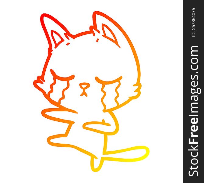 Warm Gradient Line Drawing Crying Cartoon Cat Dancing
