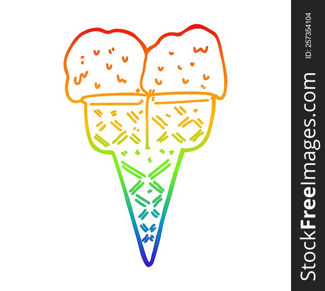 Rainbow Gradient Line Drawing Cartoon Ice Cream