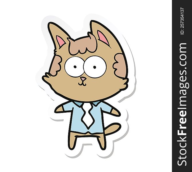 sticker of a happy cartoon cat office worker