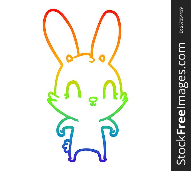 Rainbow Gradient Line Drawing Cute Cartoon Rabbit
