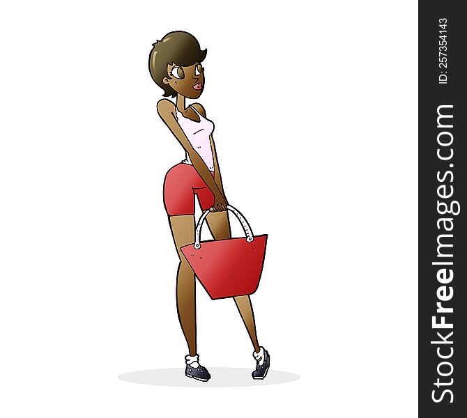 Cartoon Attractive Woman Shopping