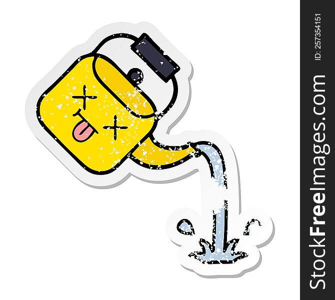 distressed sticker of a cute cartoon pouring kettle